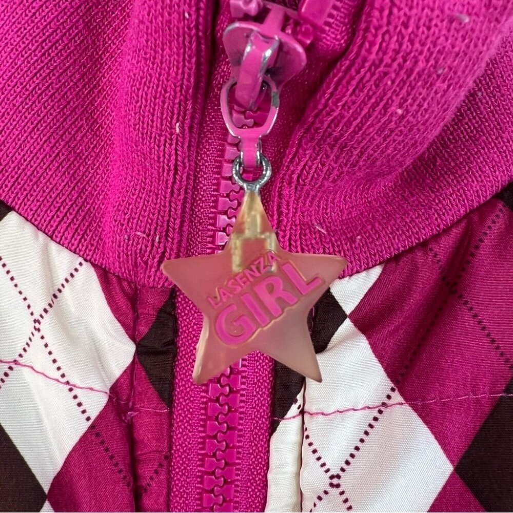 La SENZA girl vest vintage y2k diamond Pink and Brown white star Argyle Zip-Up - Picture 6 of 9